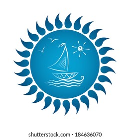 Vector Drawing Sailboat On Waves Sun Stock Vector (Royalty Free ...