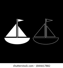 Vector drawing sailing boat, silhouette and contour color white flat style