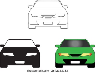VECTOR DRAWING OF A SALOON CAR LINE ART SILHOUETTE AND COLORED IMAGES