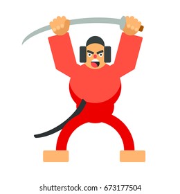 Vector Drawing of a Samurai with a Sword