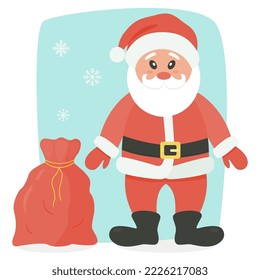 Vector drawing of Santa Claus with a bag of gifts. Isolated.
