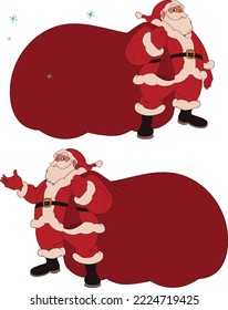 vector drawing of santa standing in greeting holding a sack