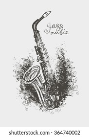 Vector drawing of a saxophone with floral patterns