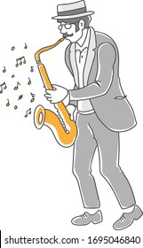 vector drawing of a saxophonist playing a saxophone