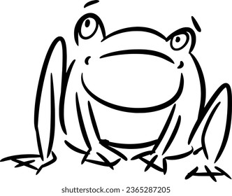 Vector drawing of a scared frog, toad. Hand drawn, contour,silhouette, sketch black and white, doodle, cartoon style. Cute, silly, amphibia, animal, swamp, fright, small, funny, water. svg