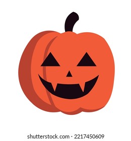 dibujo vectorial de una calabaza aterradora de Halloween en color naranja sobre un fondo blanco