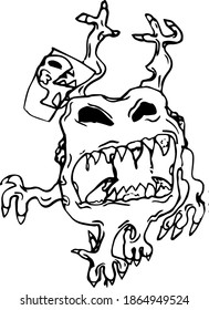 Vector drawing of a scary monster. Evil monster.