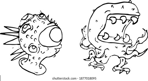 Vector drawing of scary monsters. Drawings of monsters.