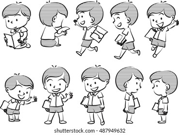 vector drawing school boy reading