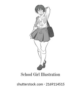 Dibujo vectorial de la colegiala, Uniforme de ilustración escolar, Dibujo de pie de niña sana
