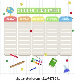 VECTOR DRAWING school timetable with school subjects