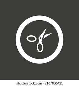 Vector drawing scissors, in circle color white flat style