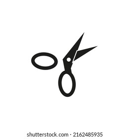 Vector drawing scissors, color black flat style