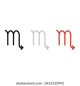 Vector drawing scorpio zodiac sign, color black, gray, red flat style