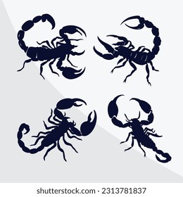 Vector drawing of a scorpion silhouette set