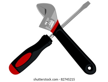 Vector drawing of a screwdriver and wrench