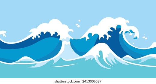 Dibujo vectorial de olas marinas, ilustración de dibujos animados, fondo natural