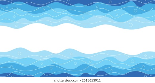 Vector drawing sea waves, frame, seamless border, isolated on white background