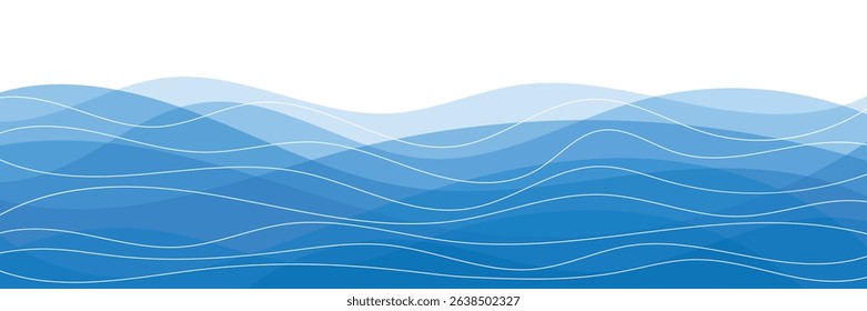 Vector drawing sea waves, isolated on white background