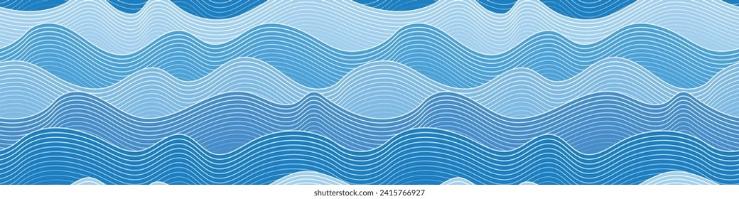 Dibujo vectorial de las olas del mar, fondo natural, patrón ininterrumpido