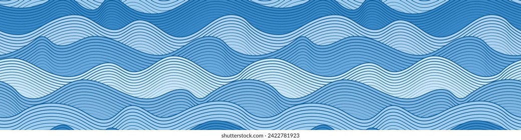 Dibujo vectorial de las olas del mar, fondo natural, patrón ininterrumpido