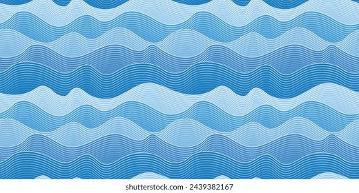 Vector drawing of sea waves, natural background, seamless pattern