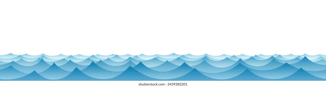 Vector drawing of sea waves, natural background, seamless border