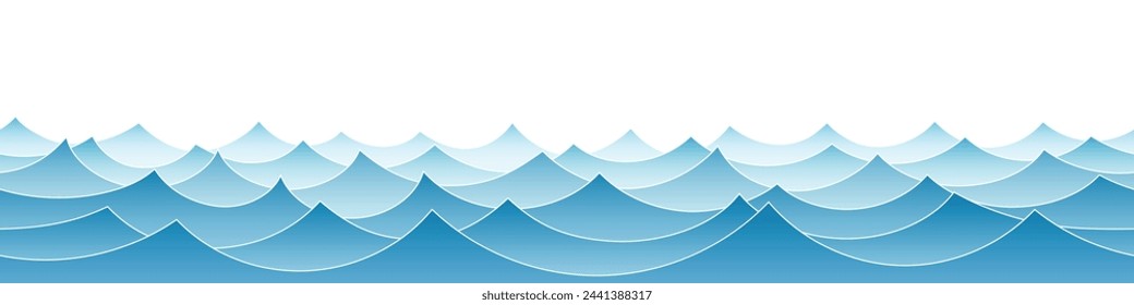 Vector drawing of sea waves, natural background, seamless border