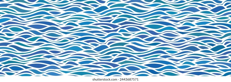 Vector drawing of sea waves, natural background, seamless pattern