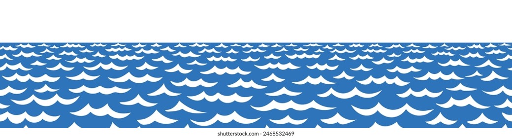 Vector drawing of sea waves, natural background, seamless border