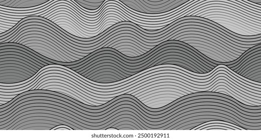 Vector drawing of sea waves, natural background, seamless pattern