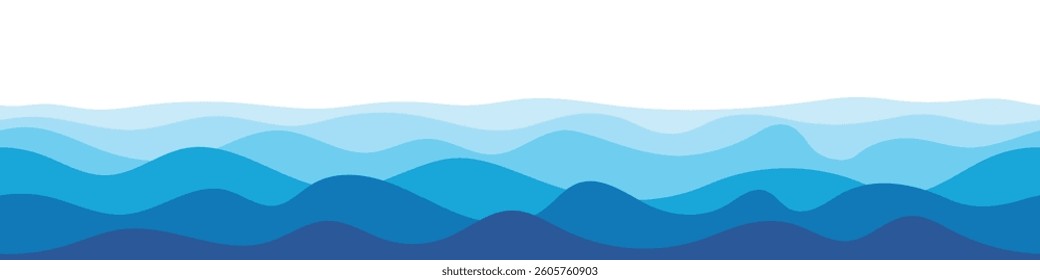Vector drawing sea waves, seamless border, isolated on white background
