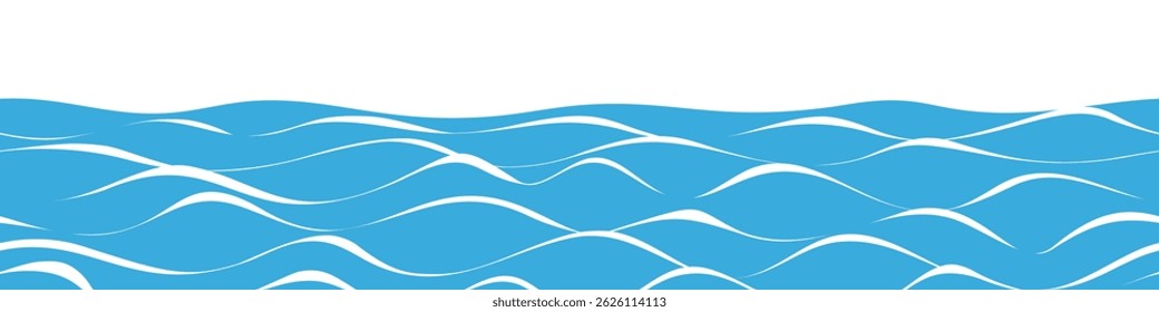 Vetor desenhando ondas do mar, borda sem emenda, isolado no fundo branco