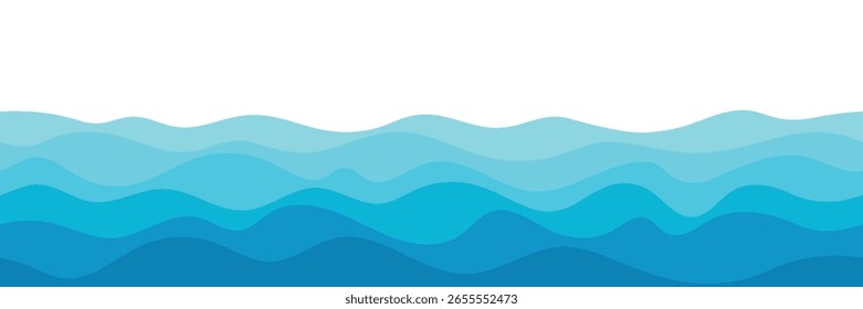 Vetor desenhando ondas do mar, borda sem emenda, isolado no fundo branco