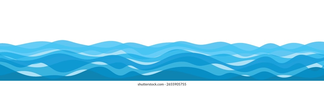 Vetor desenhando ondas do mar, borda sem emenda, isolado no fundo branco