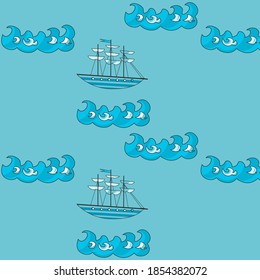 vector drawing sea waves ships