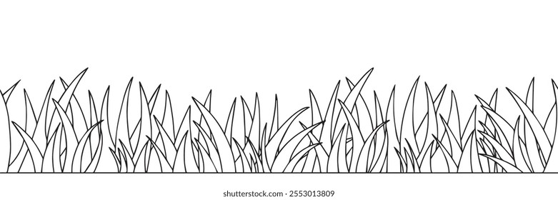 Desenho vetorial. Borda sem emenda com grama. Livro de cores