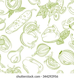 Vector drawing. Seamless monochrome pattern vegetable mix