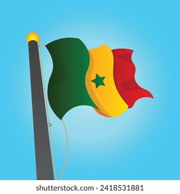 Vector a vector drawing of the Senegalese flag flying in the sky