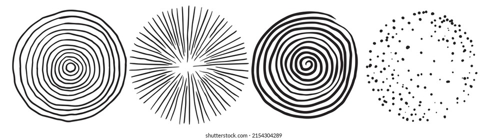 vector drawing. set of abstract modern design elements. circles, hatching lines. black and white graphic drawing