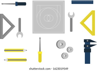 Vector drawing set builder on a white background.