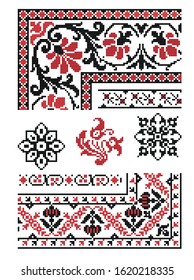 Vector drawing - set of decorative elements for design in the form of Slavic ethnic patterns.