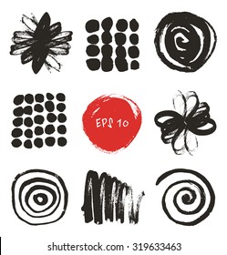 Vector drawing set with decorative ink drawn elements. Grunge abstract collection