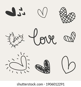 Vector drawing set of hearts, Hand Drawn, Vector illustration eps.10