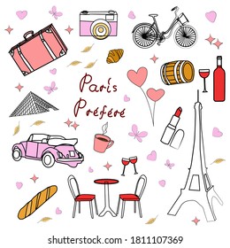 Vector drawing set. Illustration with Parisian symbols.