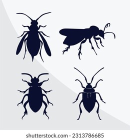 Vector drawing of a set of insects silhouette