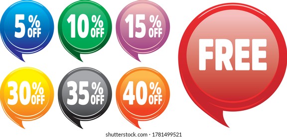 Vector drawing. Set of labels with a promotional discount in percent. Ready stickers.