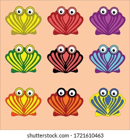 The vector is a drawing of several kinds of clams