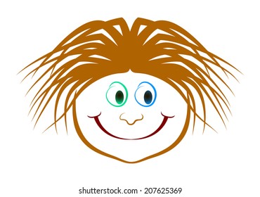 Vector drawing of shaggy head of boy.