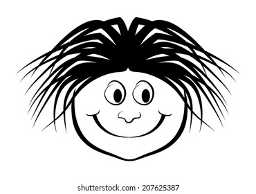 Vector drawing of shaggy head of boy.